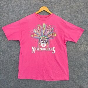 Vintage New Orleans Mardi Gras T Shirt Adult XL Single Stitch 90s Graphic Pink‎